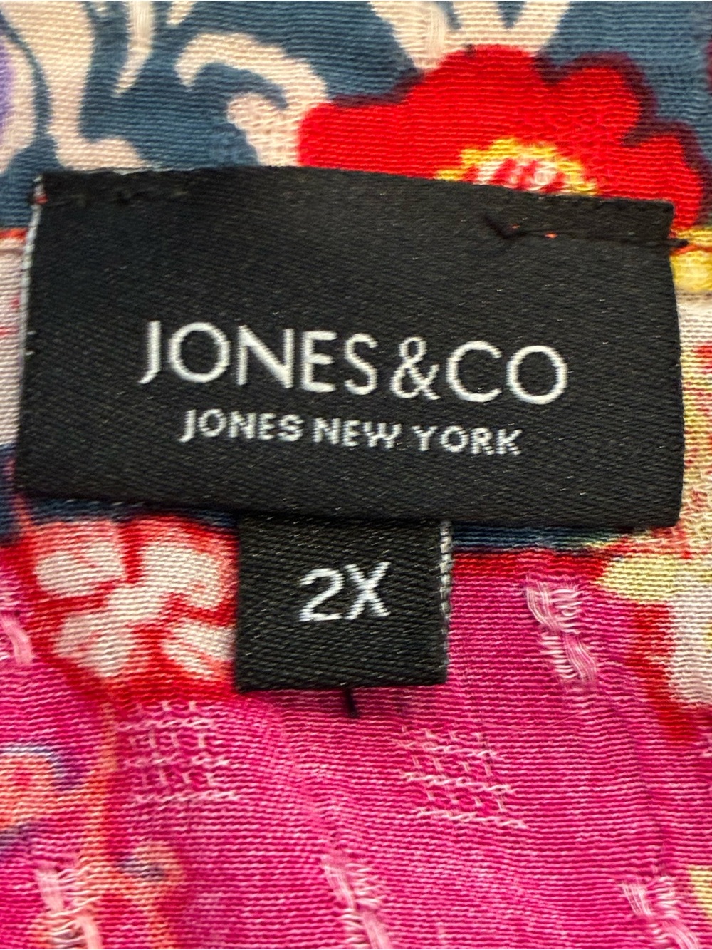 Jones New York Patchwork Floral Paisley Blouse in Pink, Red, Navy & Green - Picture 3 of 6